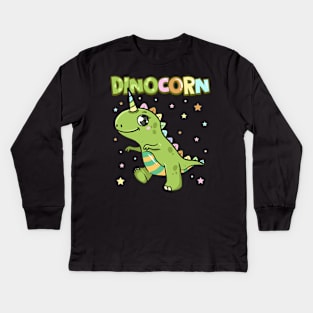 Cute Dinocorn Dinosaur & Unicorn Unisaur Kids Long Sleeve T-Shirt